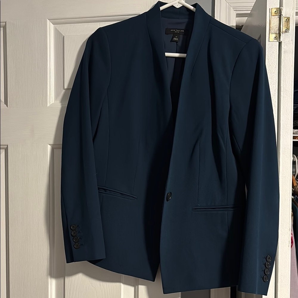 Ann Taylor Teal Collarless Blazer